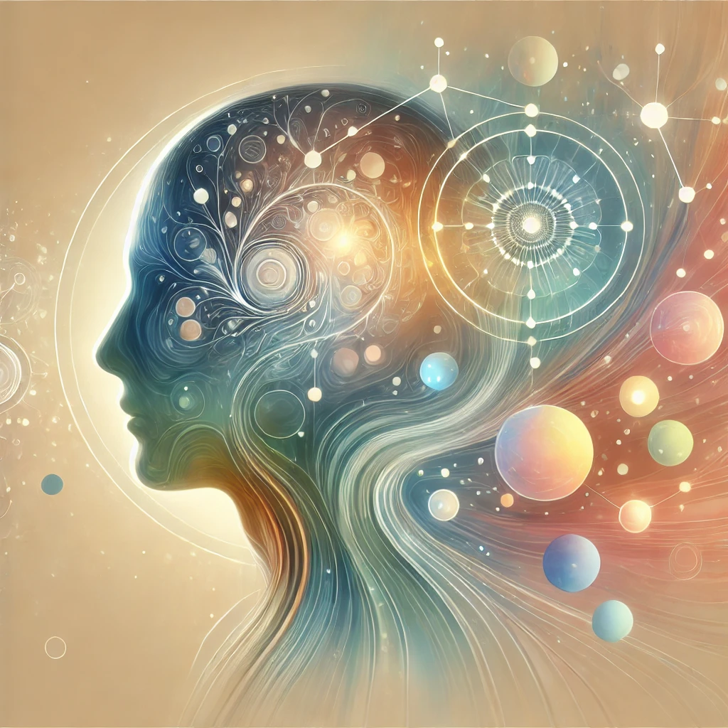 DALL·E 2025-02-15 11.21.56 - An artistic A5 illustration depicting the connection between the mind, body, and skin through psychology without showing a human figure. Use abstract